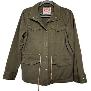 Levi Strauss Co Utility Jacket Olive Green Button Front Drawstring Waist Wmn S